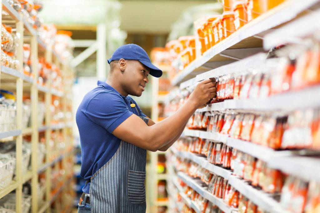 grocery store staff picking and packing food